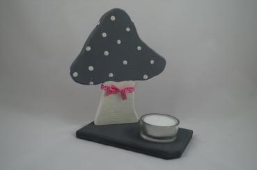Deko kleiner Pilz mit Teelicht Holz grau