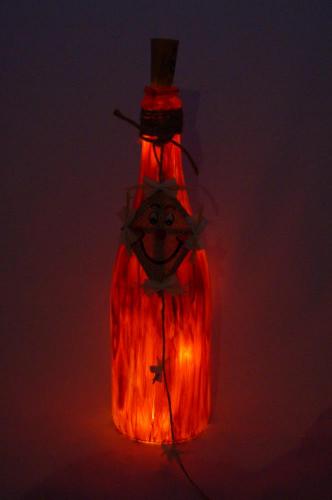 Preview: Leuchtflasche Flasche Herbst Kürbis Lichterkette handbemalt