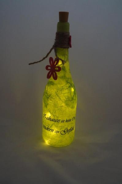 Dekoflasche Leuchtflasche Apfelgrün mit Spruch,Lichterkette
